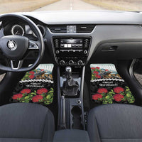 Meri Kirihimete Tuatara Car Mats New Zealand Fern with Puhutukawa Flowers LT9 Set 2pcs - Front Green - Polynesian Pride