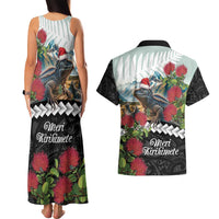 Meri Kirihimete Tuatara Couples Matching Tank Maxi Dress and Hawaiian Shirt New Zealand Fern with Puhutukawa Flowers LT9 - Polynesian Pride