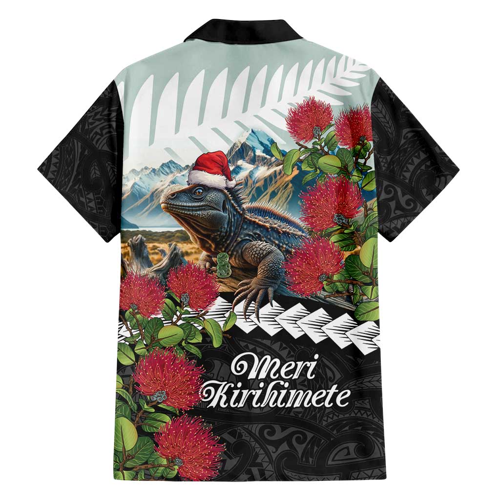 Meri Kirihimete Tuatara Family Matching Long Sleeve Bodycon Dress and Hawaiian Shirt New Zealand Fern with Puhutukawa Flowers LT9 - Polynesian Pride