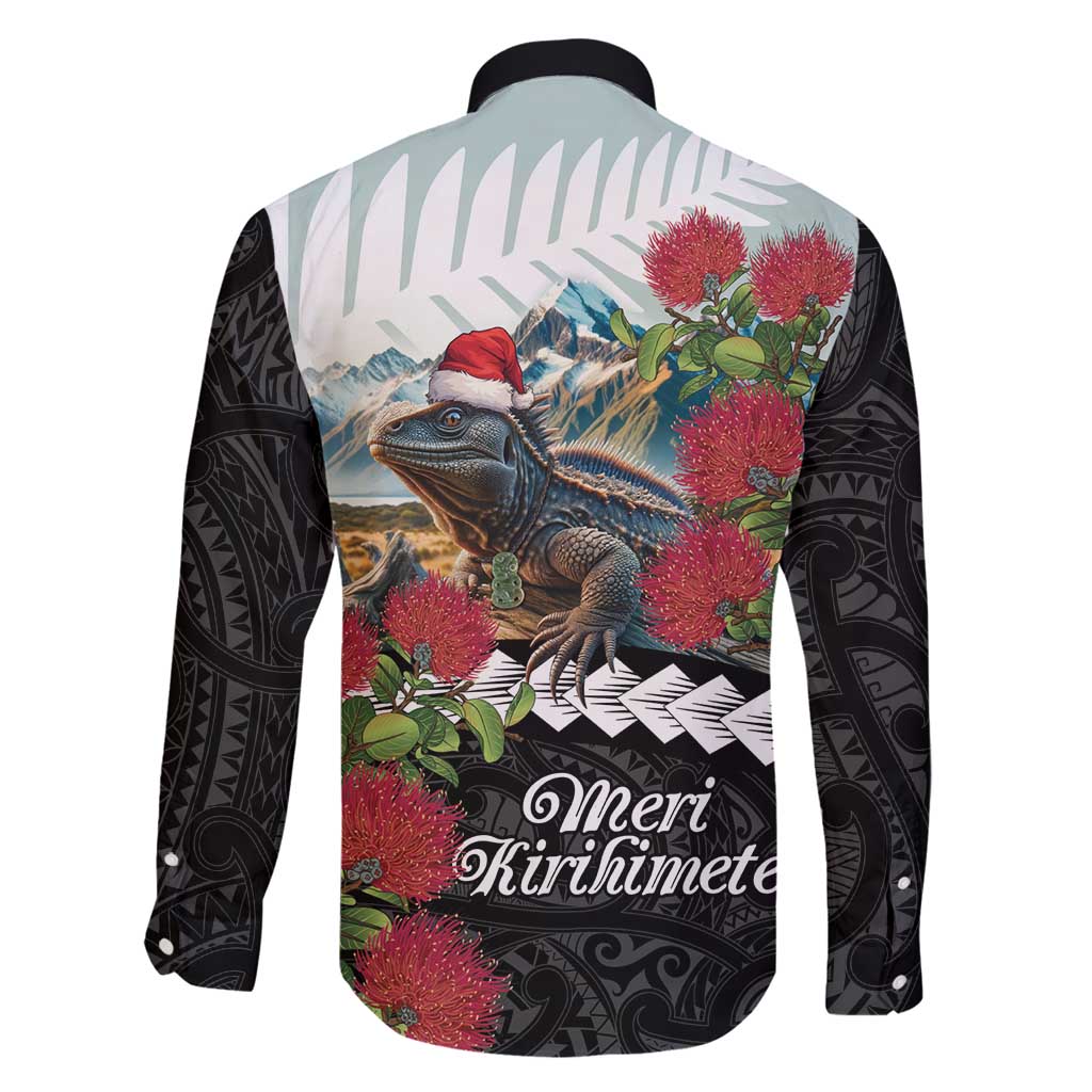 Meri Kirihimete Tuatara Family Matching Long Sleeve Bodycon Dress and Hawaiian Shirt New Zealand Fern with Puhutukawa Flowers LT9 - Polynesian Pride