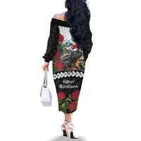 Meri Kirihimete Tuatara Family Matching Off The Shoulder Long Sleeve Dress and Hawaiian Shirt New Zealand Fern with Puhutukawa Flowers LT9 - Polynesian Pride