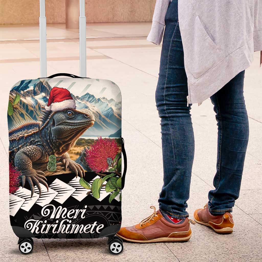 Meri Kirihimete Tuatara Luggage Cover New Zealand Fern with Puhutukawa Flowers