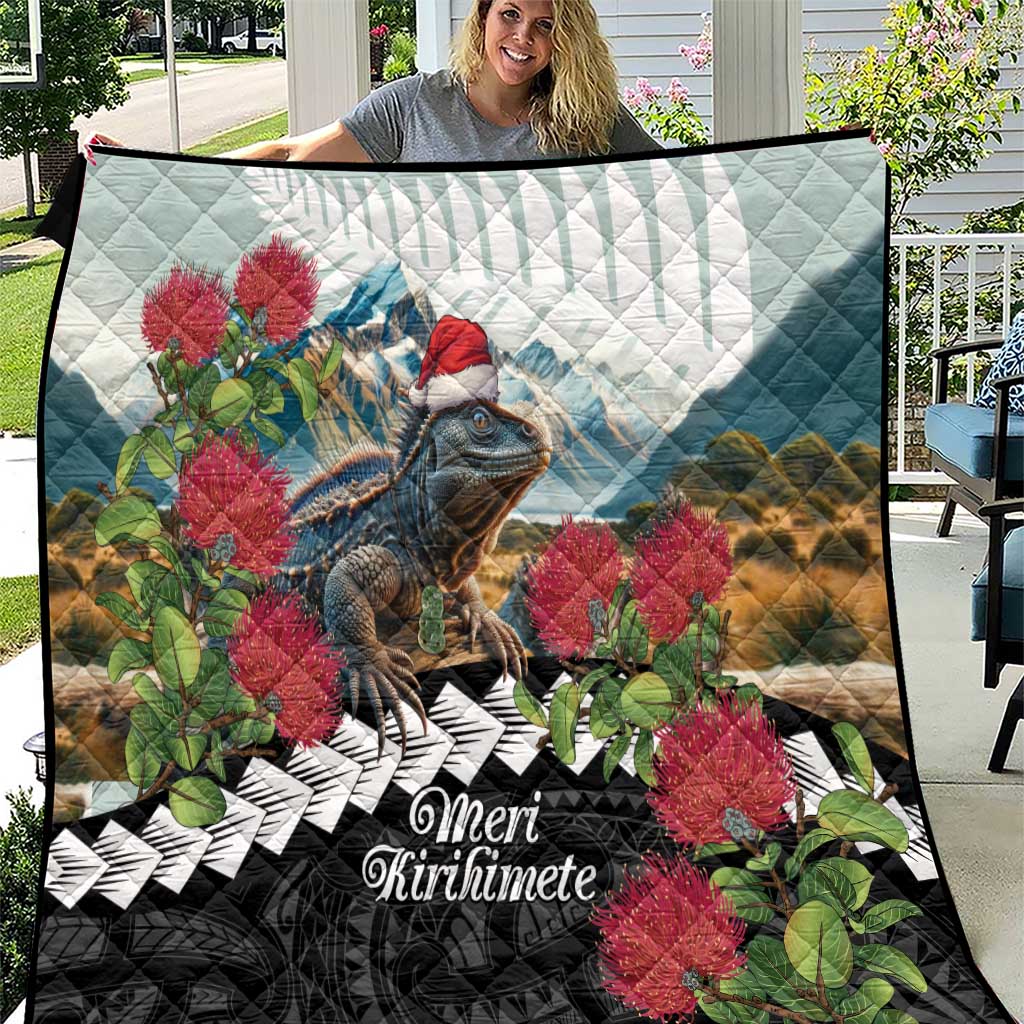 Meri Kirihimete Tuatara Quilt New Zealand Fern with Puhutukawa Flowers