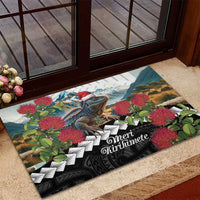 Meri Kirihimete Tuatara Rubber Doormat New Zealand Fern with Puhutukawa Flowers LT9 - Polynesian Pride