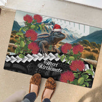 Meri Kirihimete Tuatara Rubber Doormat New Zealand Fern with Puhutukawa Flowers LT9 - Polynesian Pride