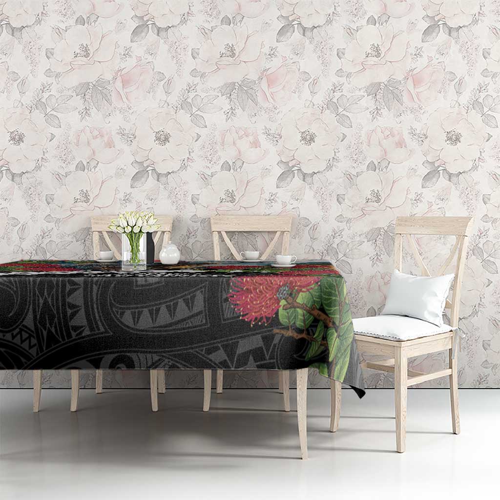 Meri Kirihimete Tuatara Tablecloth New Zealand Fern with Puhutukawa Flowers