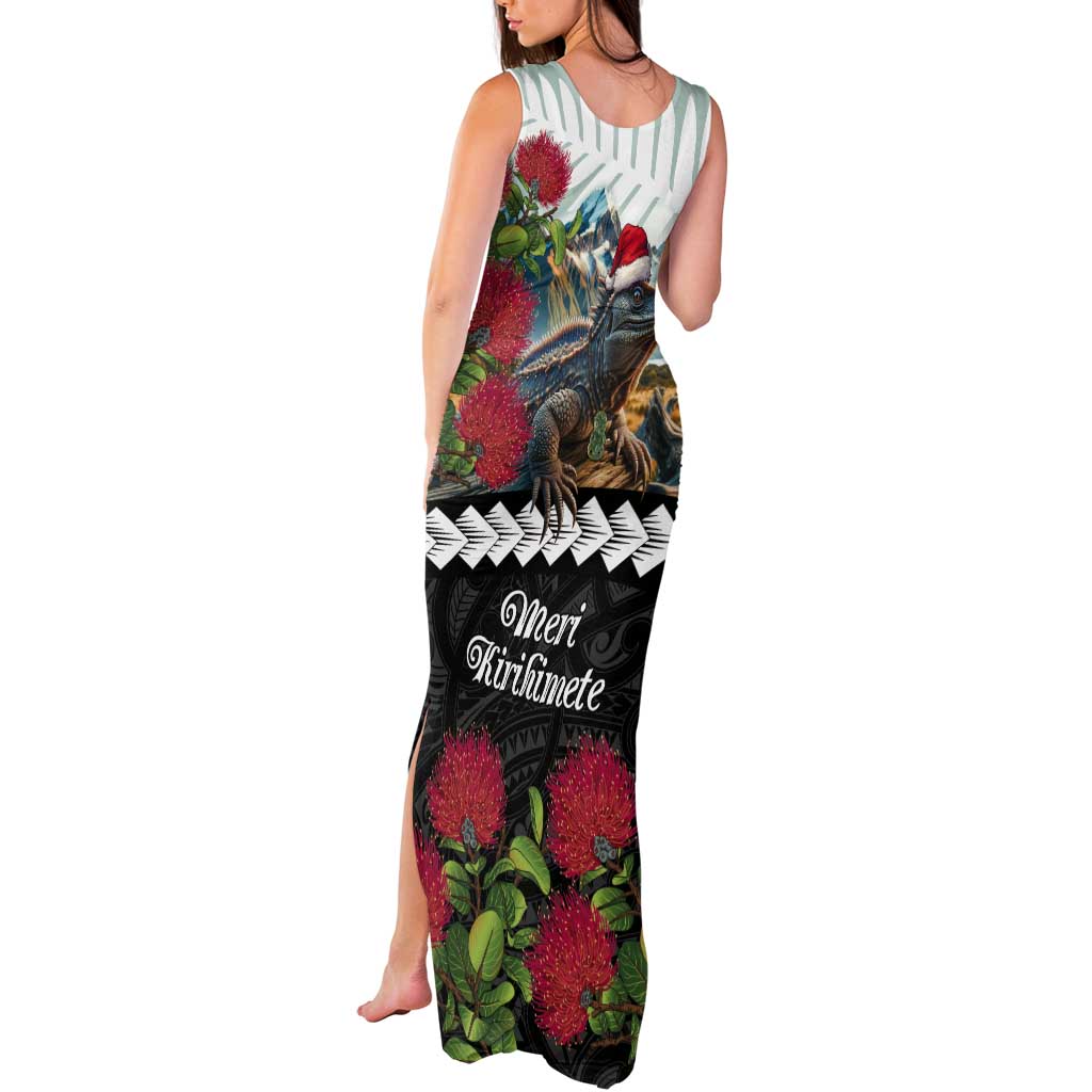 Meri Kirihimete Tuatara Tank Maxi Dress New Zealand Fern with Puhutukawa Flowers