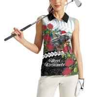 Meri Kirihimete Tuatara Women Sleeveless Polo Shirt New Zealand Fern with Puhutukawa Flowers LT9 - Polynesian Pride