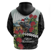 Meri Kirihimete Tuatara Zip Hoodie New Zealand Fern with Puhutukawa Flowers LT9 - Polynesian Pride