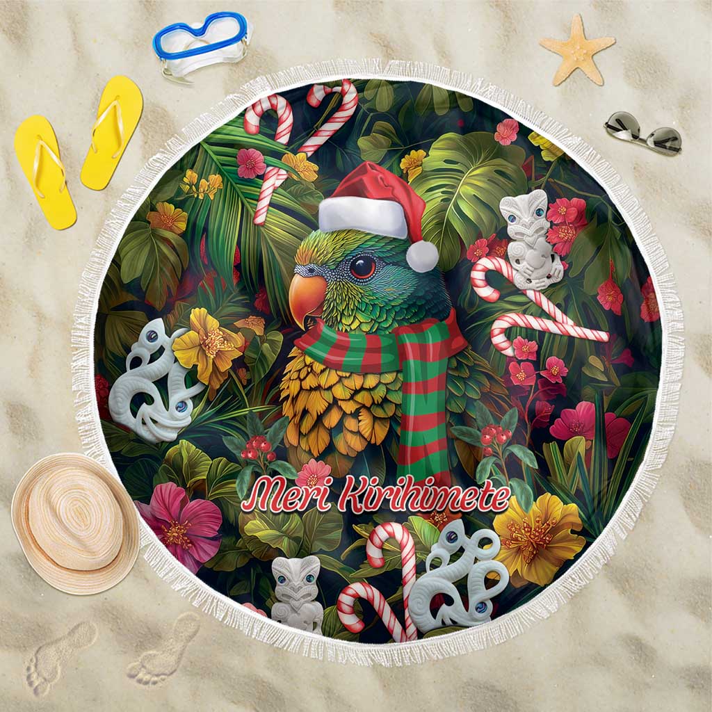 Meri Kirihimete Kakapo Santa Beach Blanket Merry Christmas with Tropical Vibe