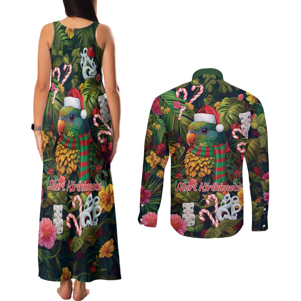 Meri Kirihimete Kakapo Santa Couples Matching Tank Maxi Dress and Long Sleeve Button Shirt Merry Christmas with Tropical Vibe LT9 - Polynesian Pride