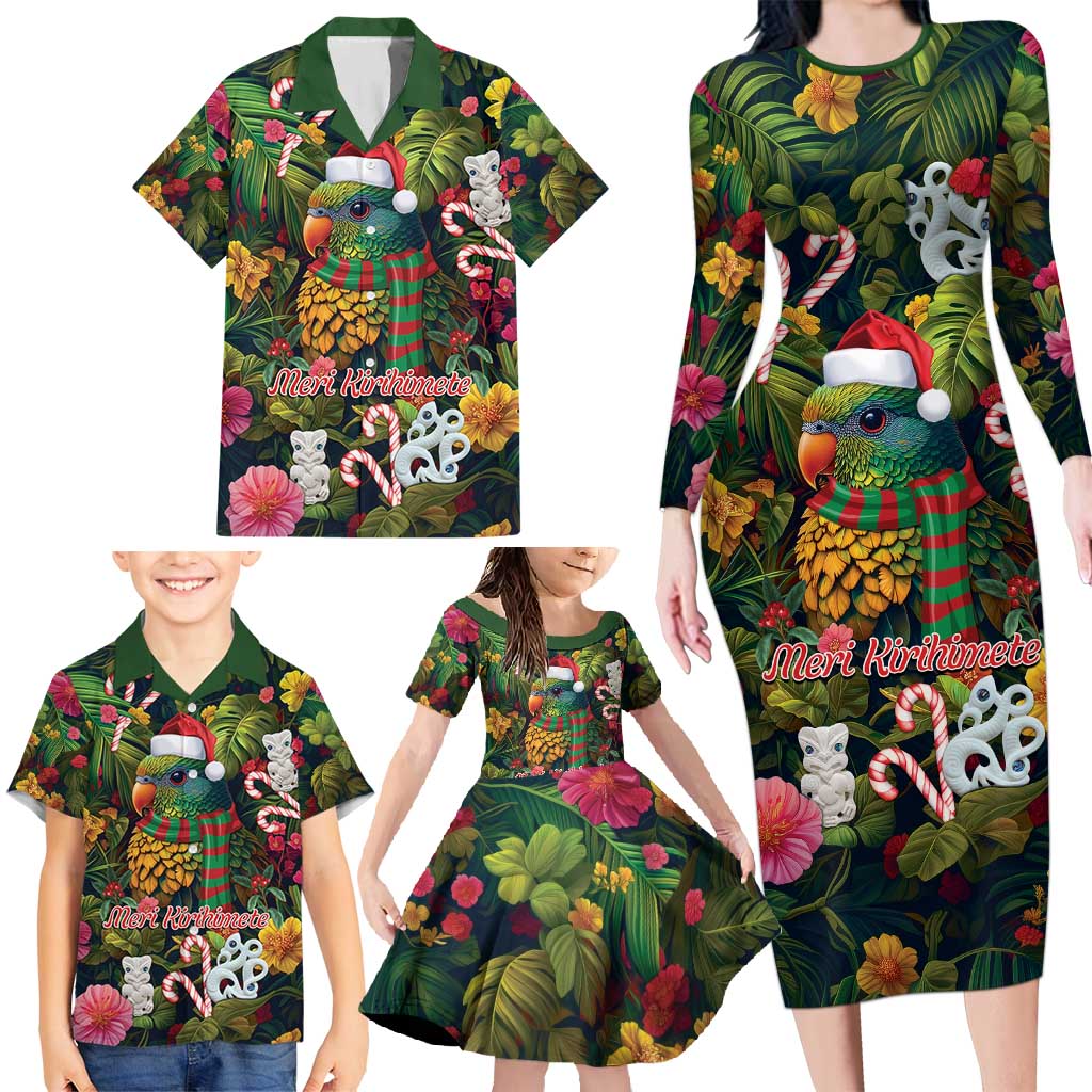 Meri Kirihimete Kakapo Santa Family Matching Long Sleeve Bodycon Dress and Hawaiian Shirt Merry Christmas with Tropical Vibe LT9 - Polynesian Pride