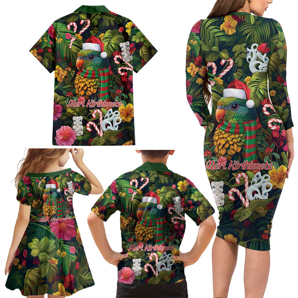 Meri Kirihimete Kakapo Santa Family Matching Long Sleeve Bodycon Dress and Hawaiian Shirt Merry Christmas with Tropical Vibe LT9 - Polynesian Pride
