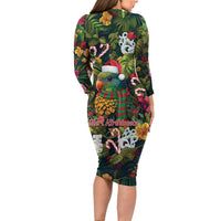 Meri Kirihimete Kakapo Santa Family Matching Long Sleeve Bodycon Dress and Hawaiian Shirt Merry Christmas with Tropical Vibe LT9 - Polynesian Pride
