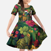 Meri Kirihimete Kakapo Santa Family Matching Mermaid Dress and Hawaiian Shirt Merry Christmas with Tropical Vibe LT9 Daughter's Dress Green - Polynesian Pride