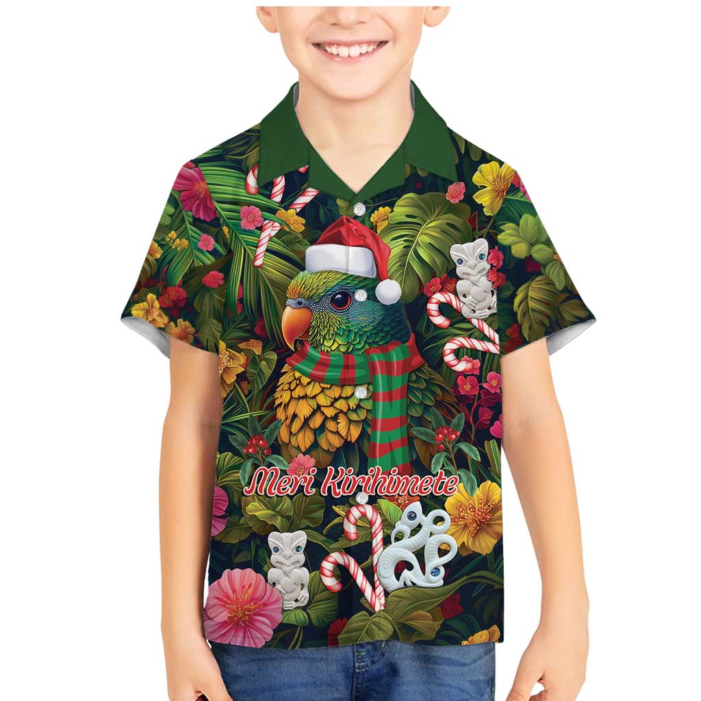 Meri Kirihimete Kakapo Santa Family Matching Mermaid Dress and Hawaiian Shirt Merry Christmas with Tropical Vibe LT9 Son's Shirt Green - Polynesian Pride