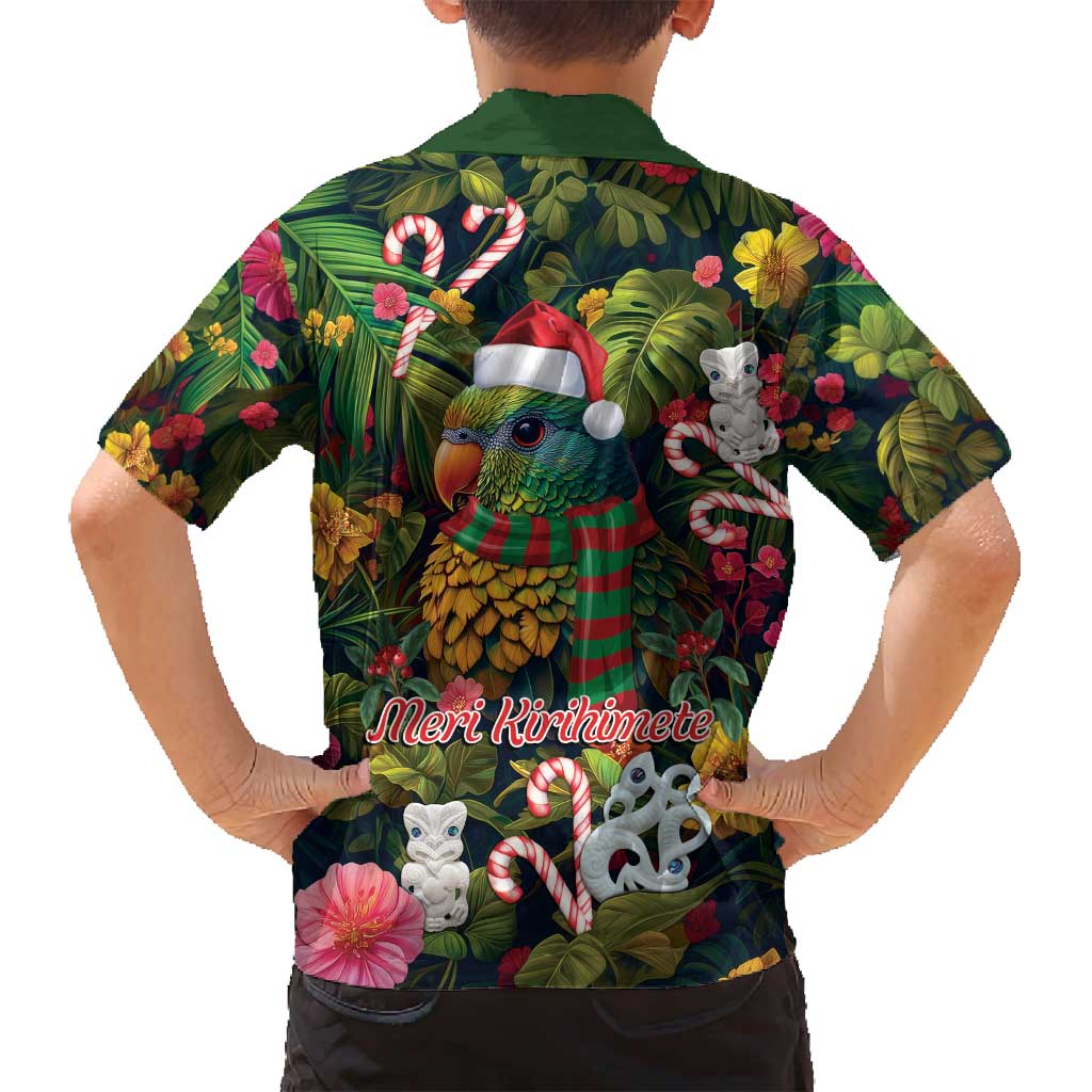 Meri Kirihimete Kakapo Santa Family Matching Off Shoulder Short Dress and Hawaiian Shirt Merry Christmas with Tropical Vibe