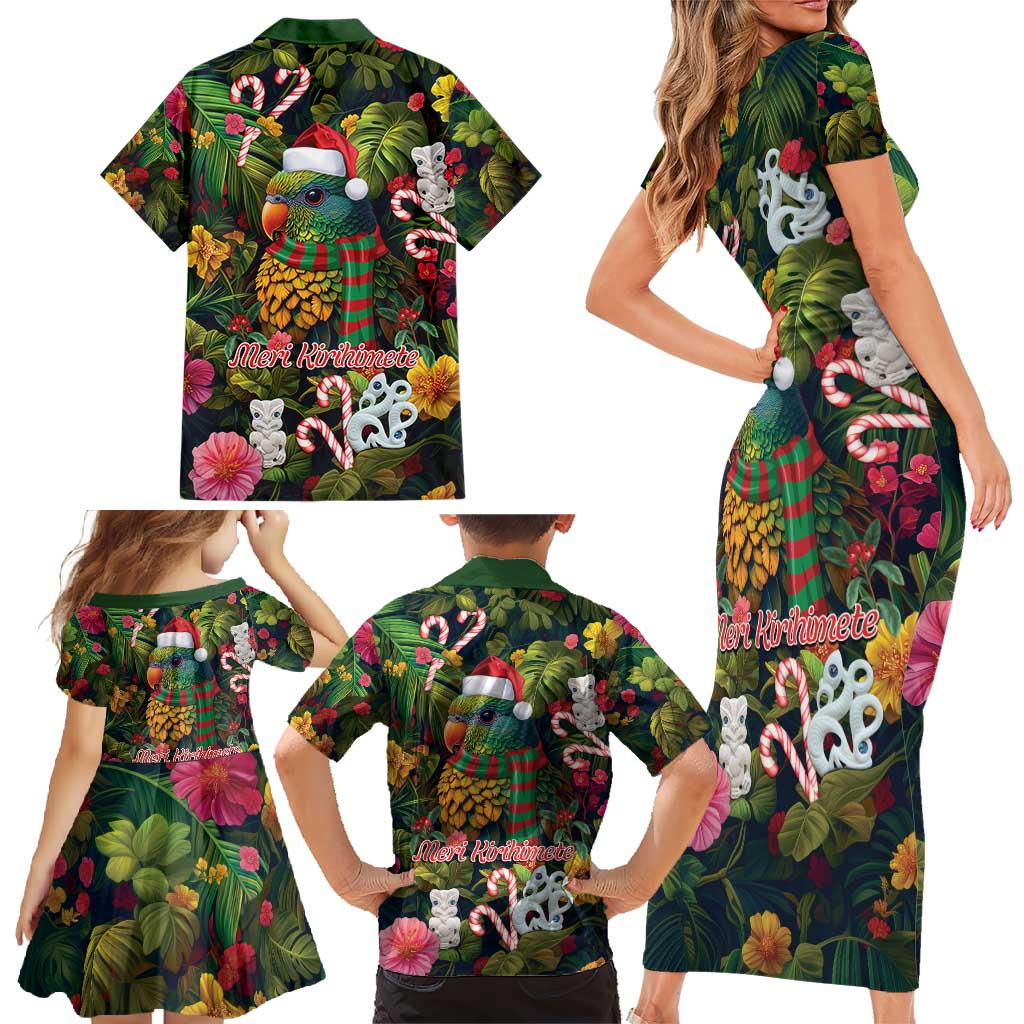Meri Kirihimete Kakapo Santa Family Matching Short Sleeve Bodycon Dress and Hawaiian Shirt Merry Christmas with Tropical Vibe LT9 - Polynesian Pride