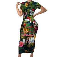 Meri Kirihimete Kakapo Santa Family Matching Short Sleeve Bodycon Dress and Hawaiian Shirt Merry Christmas with Tropical Vibe LT9 Mom's Dress Green - Polynesian Pride