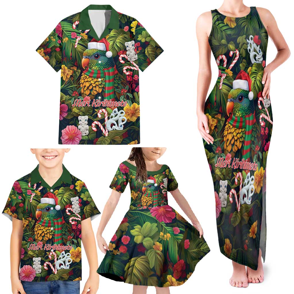 Meri Kirihimete Kakapo Santa Family Matching Tank Maxi Dress and Hawaiian Shirt Merry Christmas with Tropical Vibe