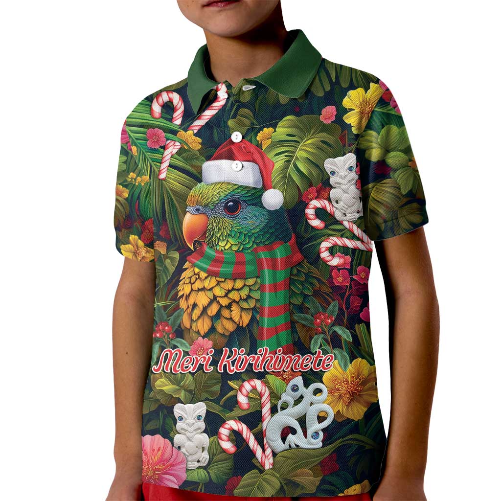 Meri Kirihimete Kakapo Santa Kid Polo Shirt Merry Christmas with Tropical Vibe