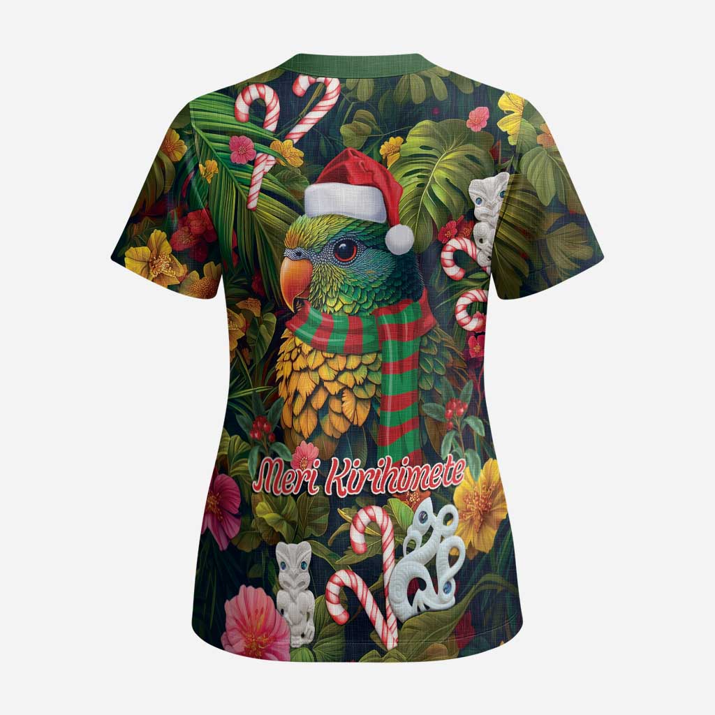Meri Kirihimete Kakapo Santa Scrub Top Merry Christmas with Tropical Vibe - Polynesian Pride