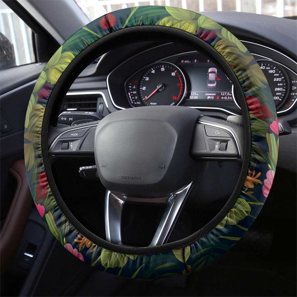 Meri Kirihimete Kakapo Santa Steering Wheel Cover Merry Christmas with Tropical Vibe