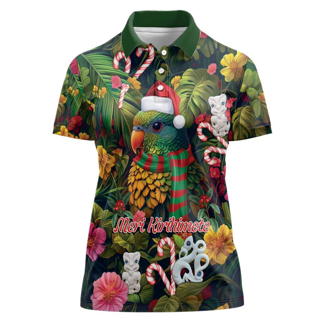 Meri Kirihimete Kakapo Santa Women Polo Shirt Merry Christmas with Tropical Vibe