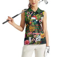 Meri Kirihimete Kakapo Santa Women Sleeveless Polo Shirt Merry Christmas with Tropical Vibe LT9 - Polynesian Pride