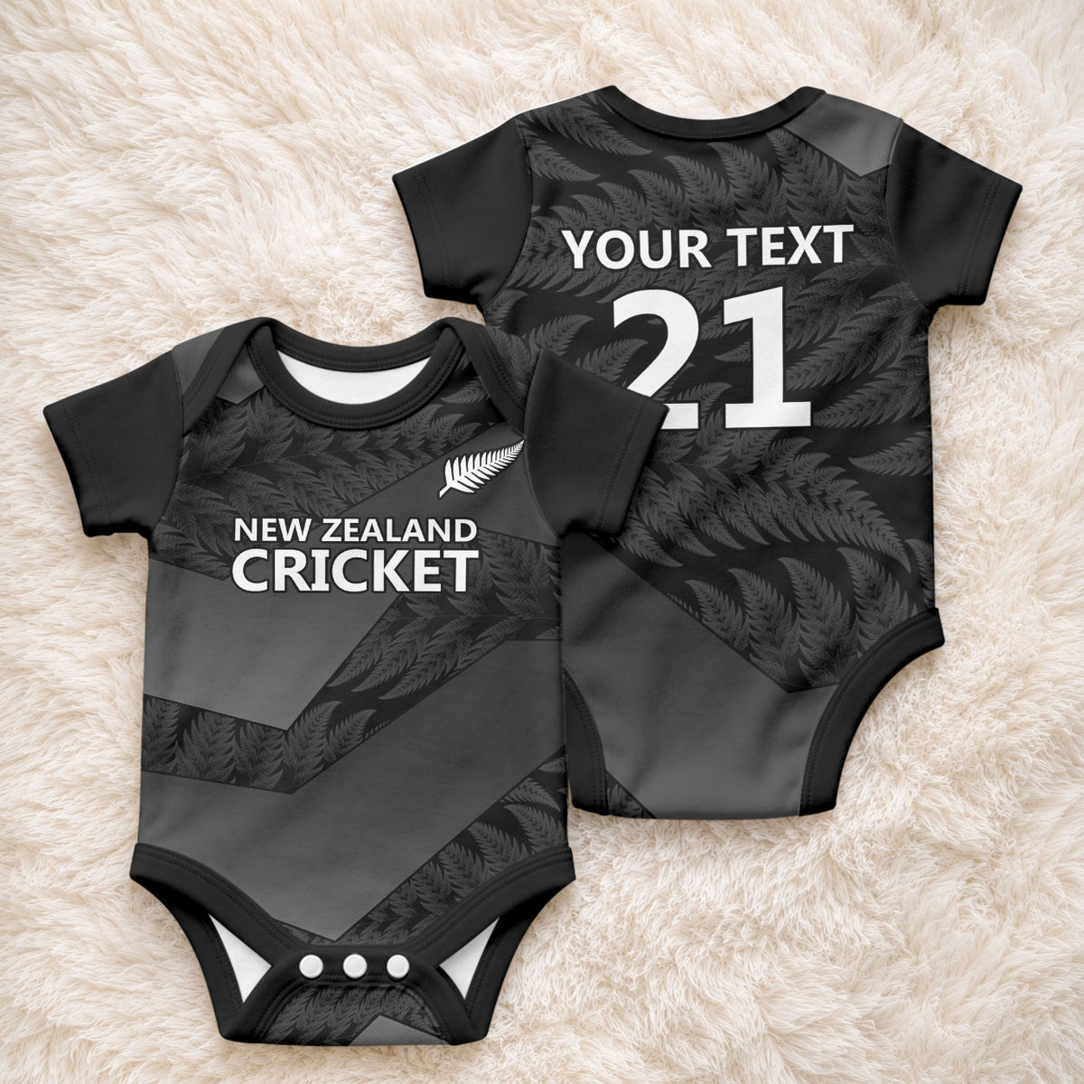 New Zealand Cricket Custom Baby Onesie Potae Pango Black Fern Pattern LT9 - Polynesian Pride