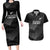 New Zealand Cricket Custom Couples Matching Long Sleeve Bodycon Dress and Hawaiian Shirt Potae Pango Black Fern Pattern