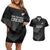 New Zealand Cricket Custom Couples Matching Off Shoulder Short Dress and Hawaiian Shirt Potae Pango Black Fern Pattern