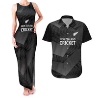 New Zealand Cricket Custom Couples Matching Tank Maxi Dress and Hawaiian Shirt Potae Pango Black Fern Pattern