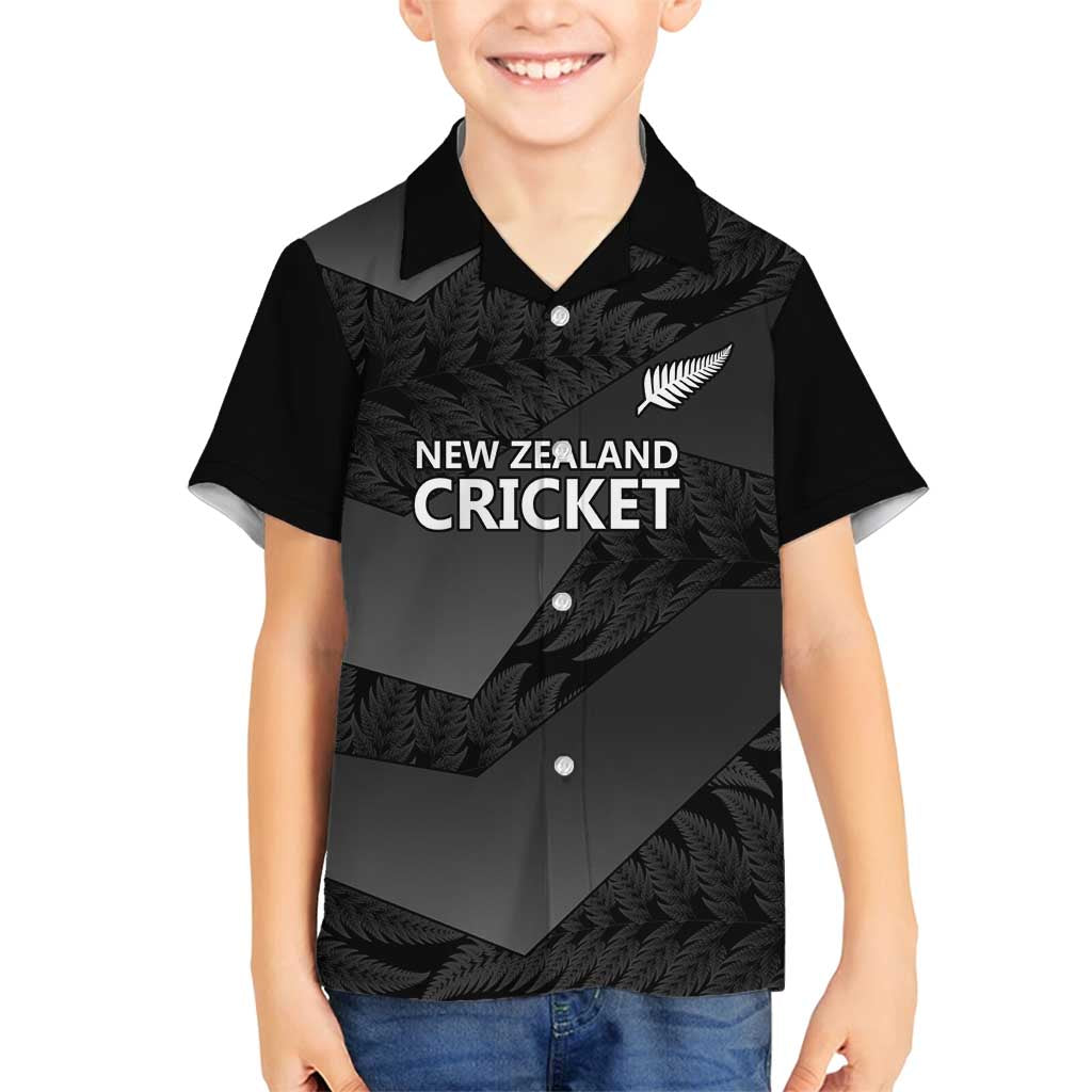 New Zealand Cricket Custom Family Matching Long Sleeve Bodycon Dress and Hawaiian Shirt Potae Pango Black Fern Pattern LT9 Son's Shirt Black - Polynesian Pride