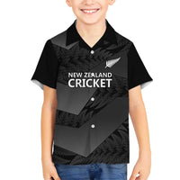 New Zealand Cricket Custom Family Matching Long Sleeve Bodycon Dress and Hawaiian Shirt Potae Pango Black Fern Pattern LT9 Son's Shirt Black - Polynesian Pride