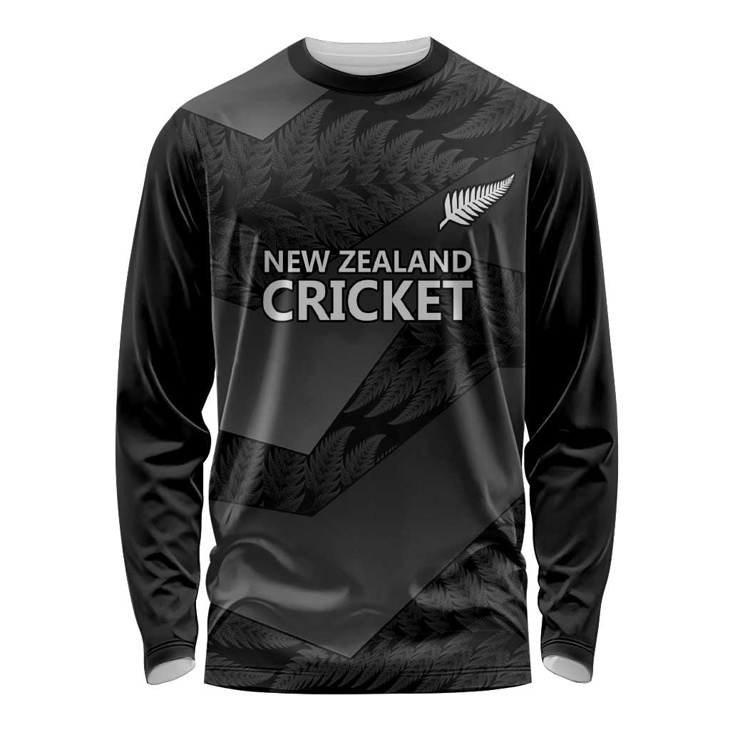 New Zealand Cricket Custom Long Sleeve Shirt Potae Pango Black Fern Pattern