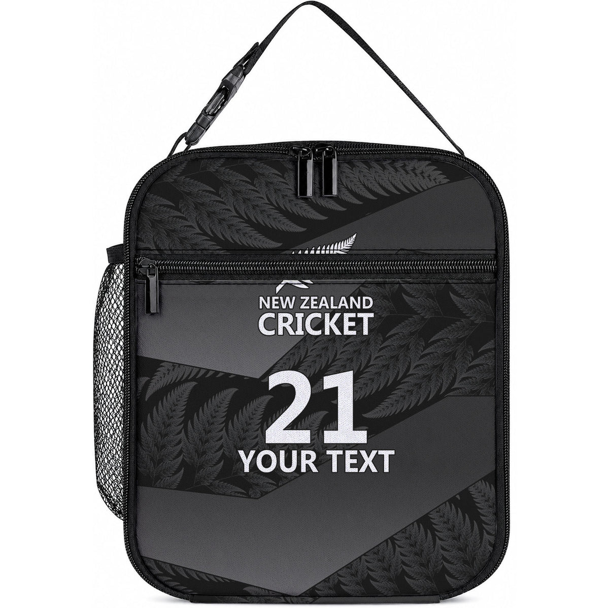 New Zealand Cricket Custom Lunch Bag Potae Pango Black Fern Pattern LT9 10.2 × 8.3 × 4.3 inch Black - Polynesian Pride