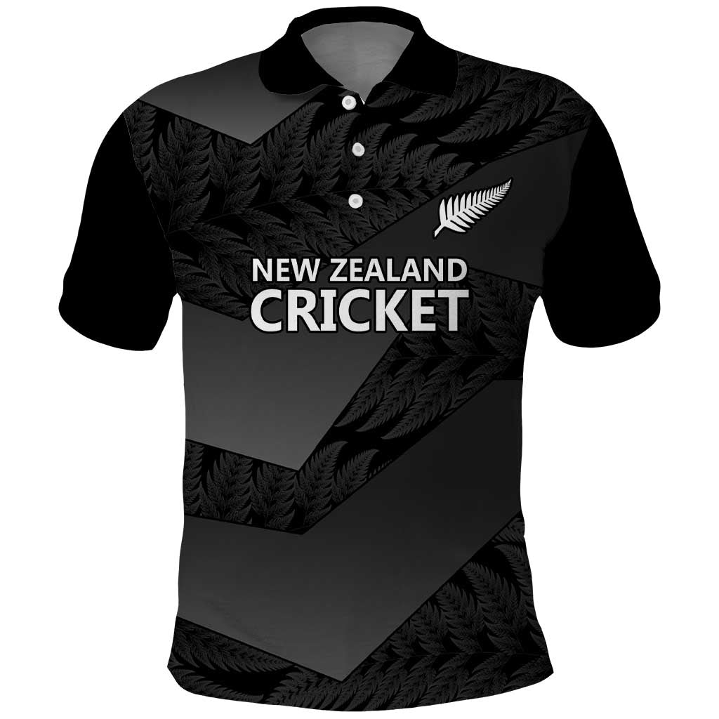 New Zealand Cricket Custom Polo Shirt Potae Pango Black Fern Pattern