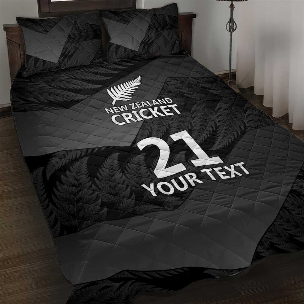 New Zealand Cricket Custom Quilt Bed Set Potae Pango Black Fern Pattern