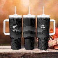 New Zealand Cricket Custom Tumbler With Handle Potae Pango Black Fern Pattern