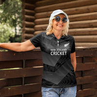 New Zealand Cricket Custom Women Polo Shirt Potae Pango Black Fern Pattern