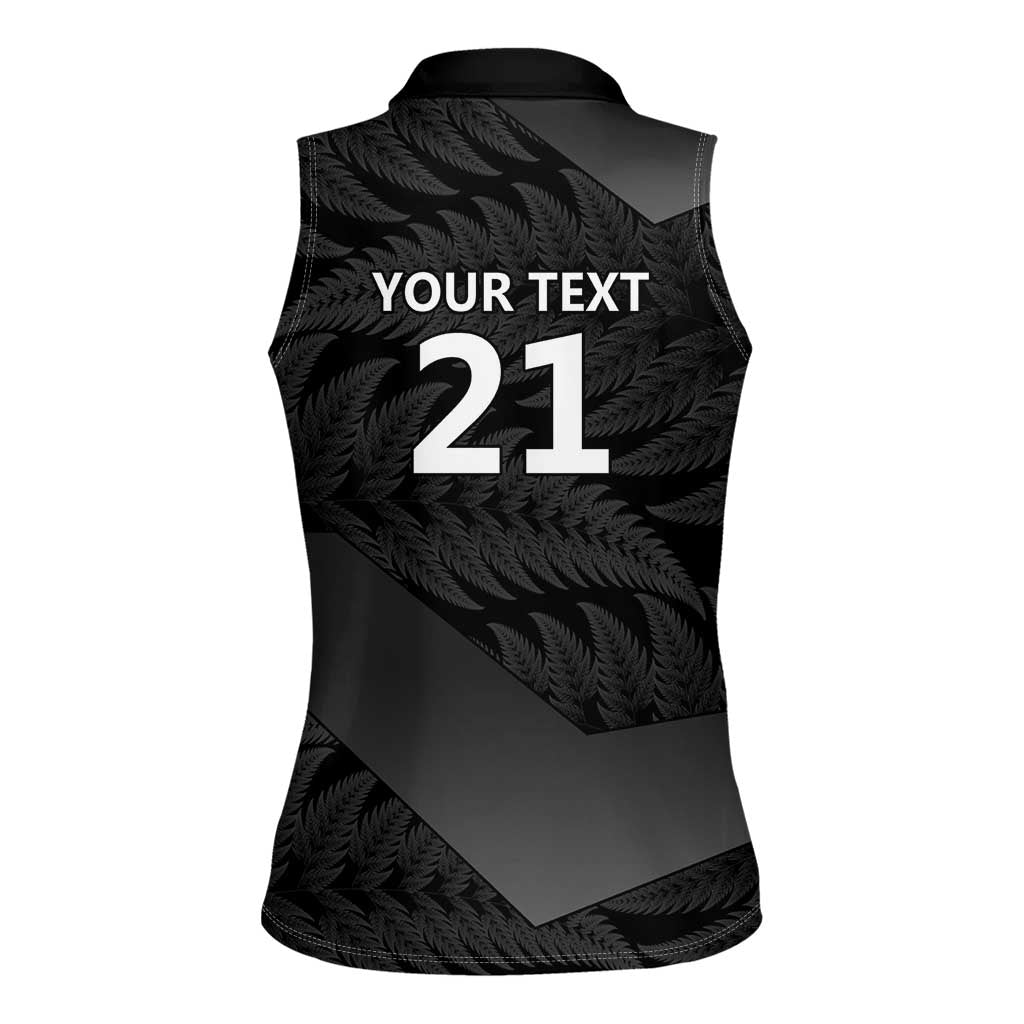 New Zealand Cricket Custom Women Sleeveless Polo Shirt Potae Pango Black Fern Pattern