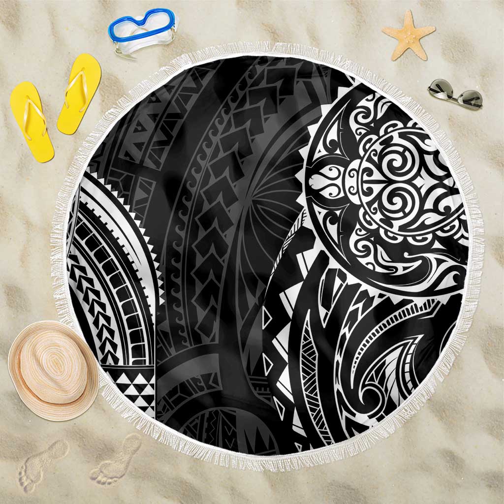 Polynesian Turtle Tribal Tattoo Beach Blanket Black Style