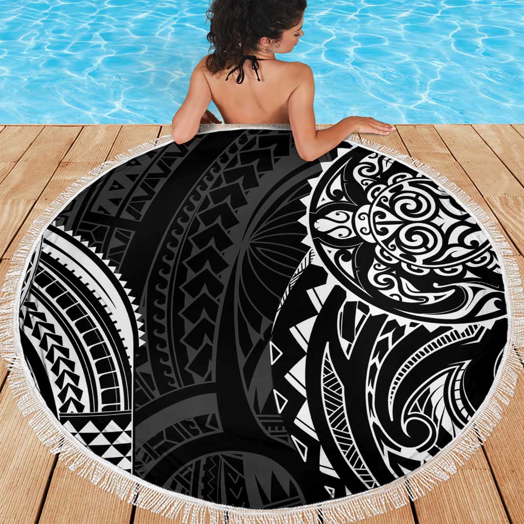 Polynesian Turtle Tribal Tattoo Beach Blanket Black Style