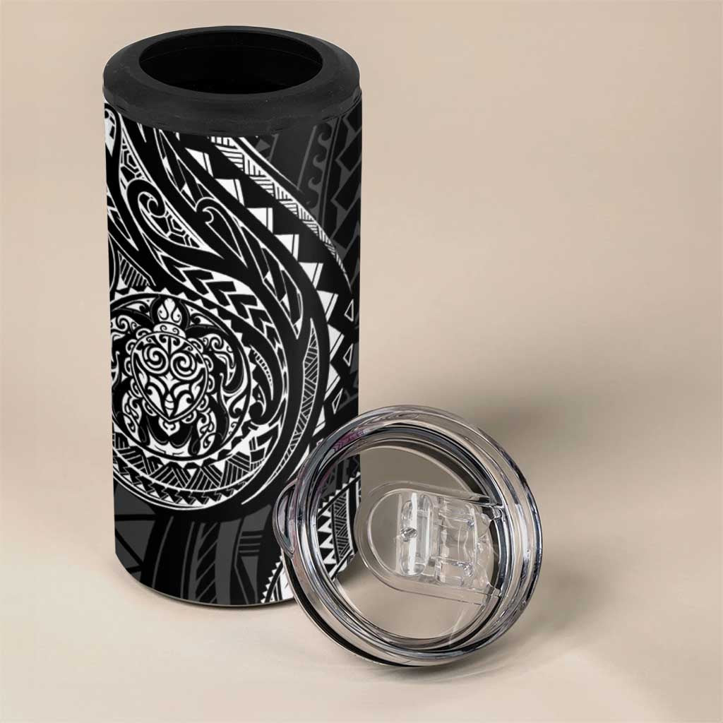 Polynesian Turtle Tribal Tattoo 4 in 1 Can Cooler Tumbler Black Style