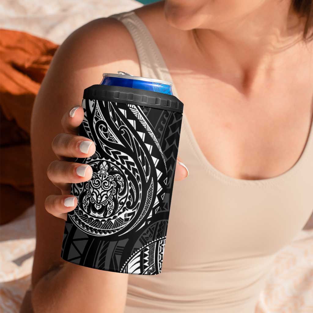 Polynesian Turtle Tribal Tattoo 4 in 1 Can Cooler Tumbler Black Style