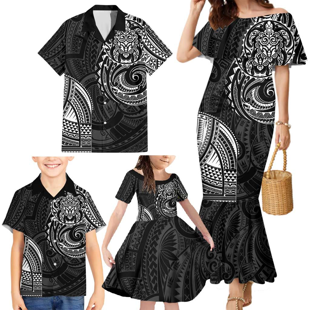 Polynesian Turtle Tribal Tattoo Family Matching Mermaid Dress and Hawaiian Shirt Black Style LT9 - Polynesian Pride