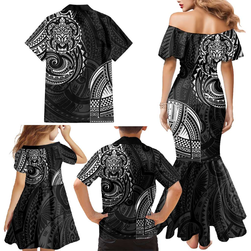Polynesian Turtle Tribal Tattoo Family Matching Mermaid Dress and Hawaiian Shirt Black Style LT9 - Polynesian Pride