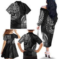 Polynesian Turtle Tribal Tattoo Family Matching Off The Shoulder Long Sleeve Dress and Hawaiian Shirt Black Style