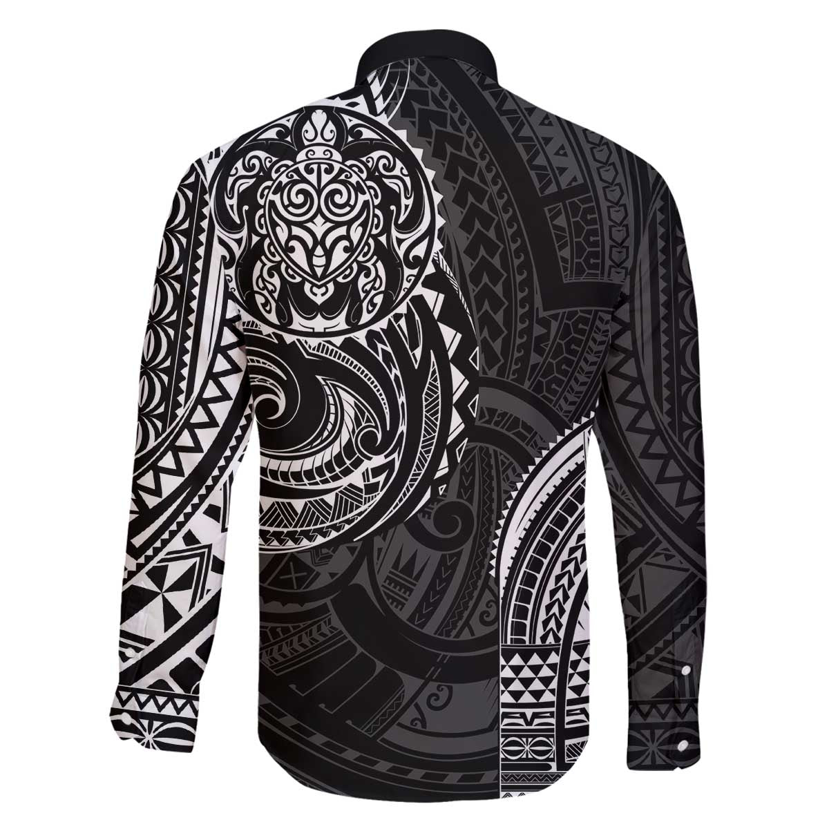 Polynesian Turtle Tribal Tattoo Family Matching Off The Shoulder Long Sleeve Dress and Hawaiian Shirt Black Style